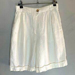 Escada Ivory Linen High Waisted Pleaded Shorts